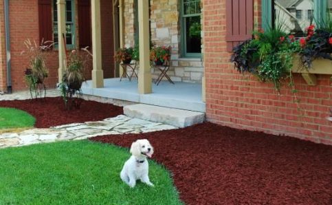 red mulch spread on red brick house